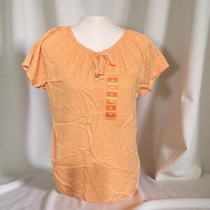 Orange top woven textured short sleeve with tassels Stella Parker Medium NWT